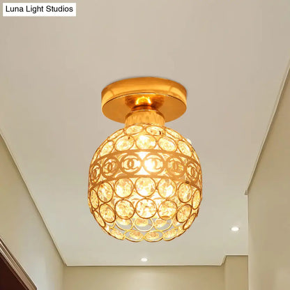 DecorBites™ DecorBites™ Modern Gold Crystal Shade Balcony Semi Mount Lighting - Globe/Square/Lantern Design, Close to Ceiling