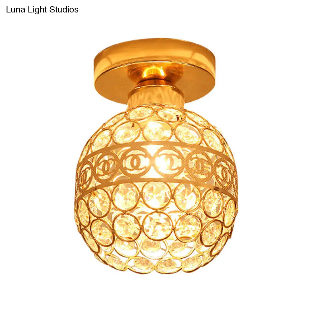 DecorBites™ DecorBites™ Modern Gold Crystal Shade Balcony Semi Mount Lighting - Globe/Square/Lantern Design, Close to Ceiling