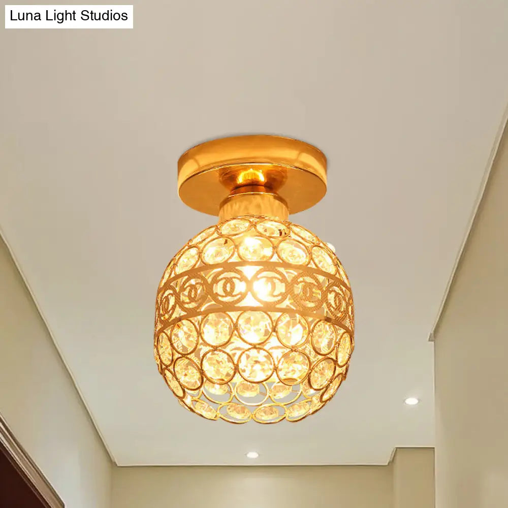 DecorBites™ DecorBites™ Modern Gold Crystal Shade Balcony Semi Mount Lighting - Globe/Square/Lantern Design, Close to Ceiling