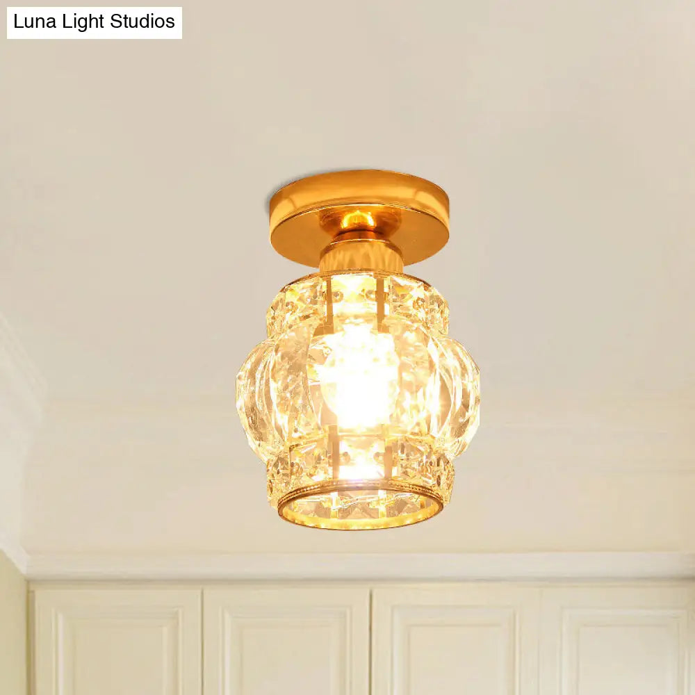 DecorBites™ DecorBites™ Modern Gold Crystal Shade Balcony Semi Mount Lighting - Globe/Square/Lantern Design, Close to Ceiling