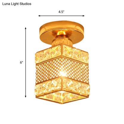DecorBites™ DecorBites™ Modern Gold Crystal Shade Balcony Semi Mount Lighting - Globe/Square/Lantern Design, Close to Ceiling