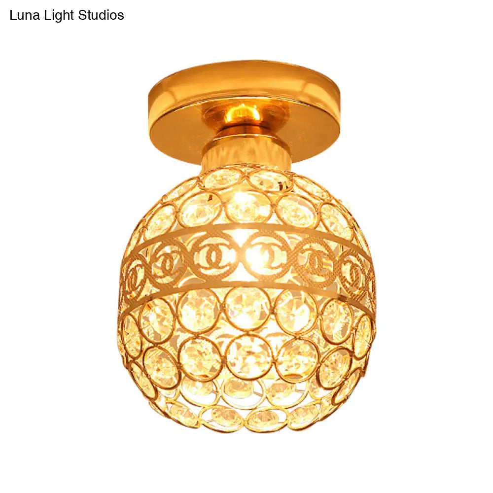 DecorBites™ DecorBites™ Modern Gold Crystal Shade Balcony Semi Mount Lighting - Globe/Square/Lantern Design, Close to Ceiling