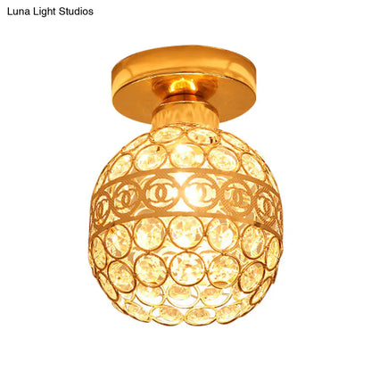 DecorBites™ DecorBites™ Modern Gold Crystal Shade Balcony Semi Mount Lighting - Globe/Square/Lantern Design, Close to Ceiling