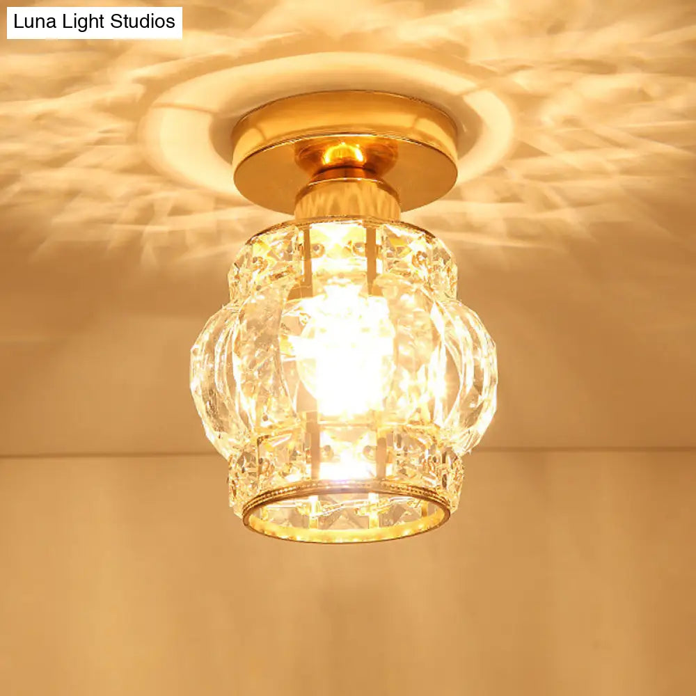 DecorBites™ DecorBites™ Modern Gold Crystal Shade Balcony Semi Mount Lighting - Globe/Square/Lantern Design, Close to Ceiling