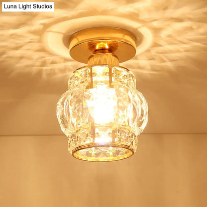 DecorBites™ DecorBites™ Modern Gold Crystal Shade Balcony Semi Mount Lighting - Globe/Square/Lantern Design, Close to Ceiling