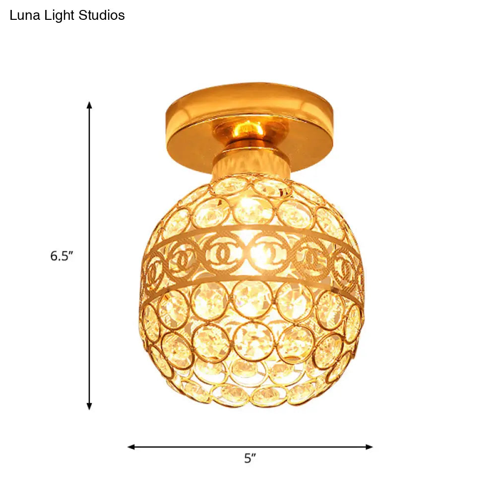 DecorBites™ DecorBites™ Modern Gold Crystal Shade Balcony Semi Mount Lighting - Globe/Square/Lantern Design, Close to Ceiling