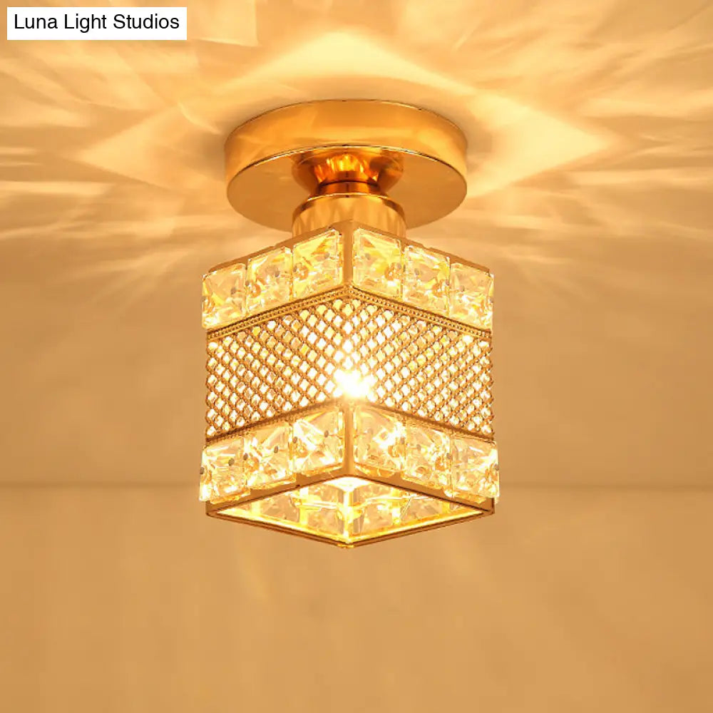 DecorBites™ DecorBites™ Modern Gold Crystal Shade Balcony Semi Mount Lighting - Globe/Square/Lantern Design, Close to Ceiling