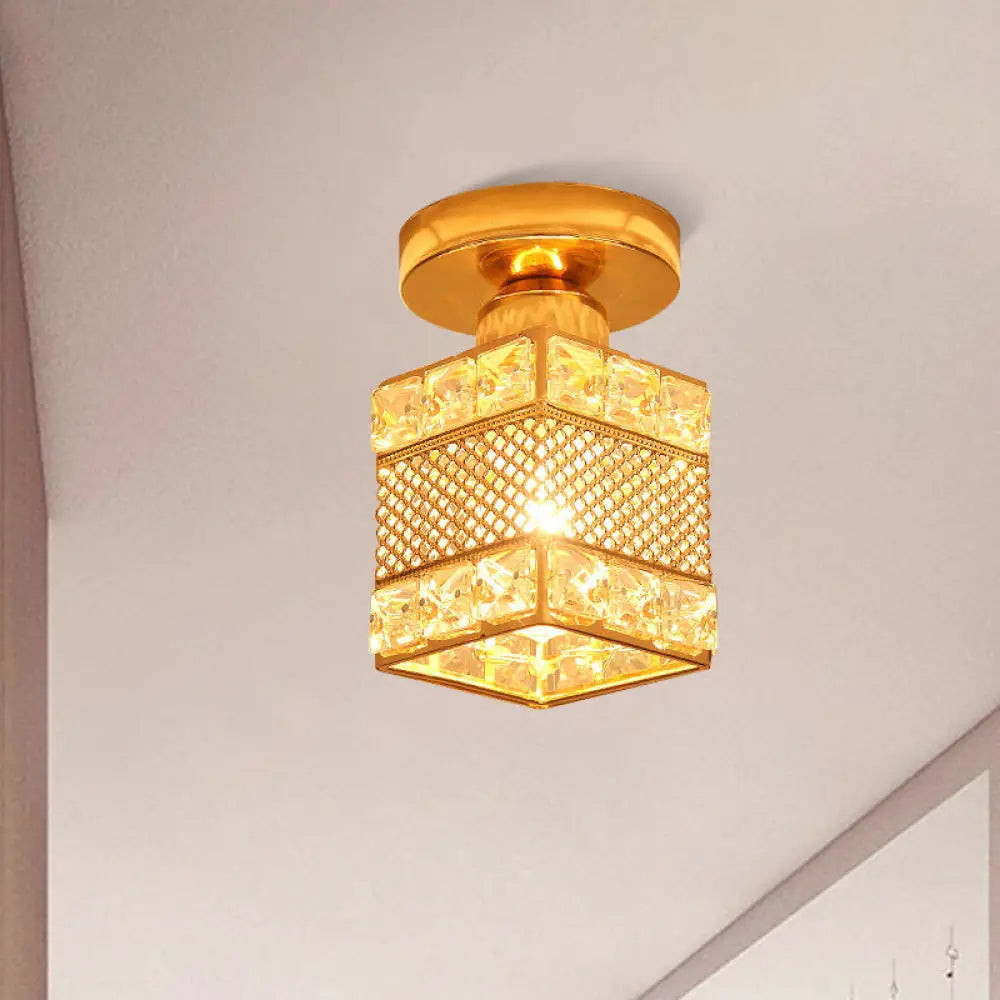 DecorBites™ DecorBites™ Modern Gold Crystal Shade Balcony Semi Mount Lighting - Globe/Square/Lantern Design, Close to Ceiling