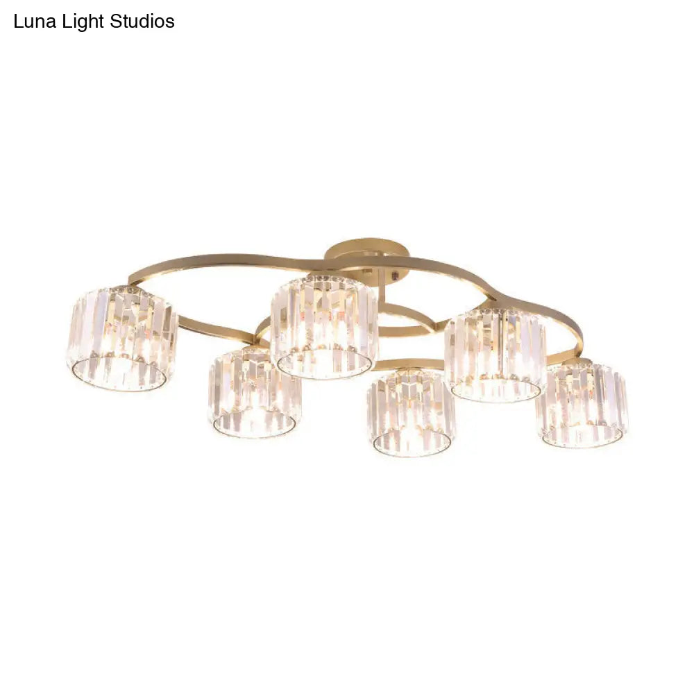 DecorBites™ DecorBites™ Modern Gold Crystal Shade Semi Flush Mount Ceiling Lamp for Dining Room (4/6-Bulb)