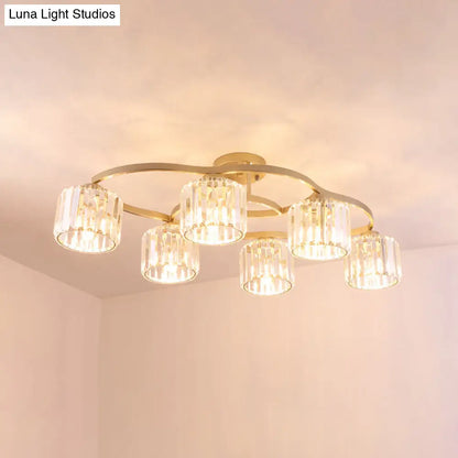 DecorBites™ DecorBites™ Modern Gold Crystal Shade Semi Flush Mount Ceiling Lamp for Dining Room (4/6-Bulb)