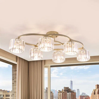 DecorBites™ DecorBites™ Modern Gold Crystal Shade Semi Flush Mount Ceiling Lamp for Dining Room (4/6-Bulb)