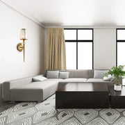 Modern gold wall light with crystal clear glass shade and sunburst backplate for 220v-240v and 110v-120v use