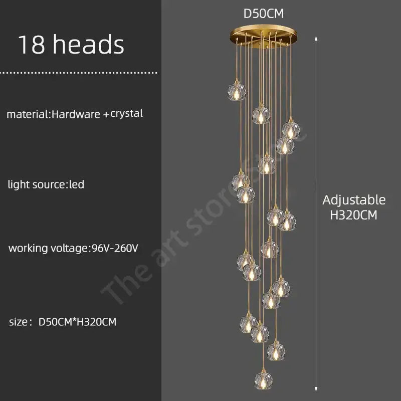 Modern gold crystal stainless steel staircase chandelier with 18 crystal globe lights for elegant living room decorbites crystal stainless design