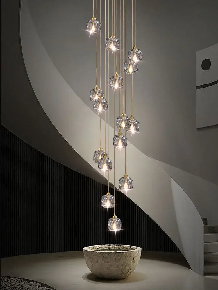 Modern gold crystal stainless steel staircase chandelier with hanging globe lights for living room decorbites crystal stainless