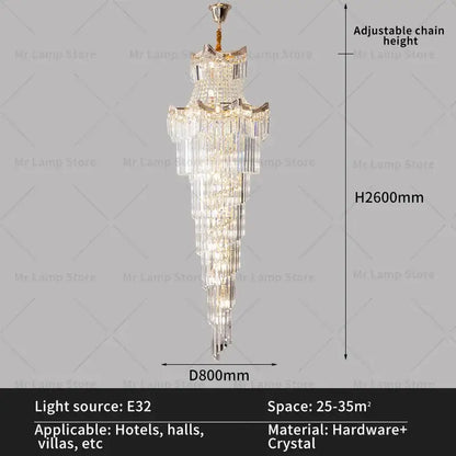 Modern gold crystal stair chandelier with cascading clear crystals and gold-toned metal frame for living room decorbites crystal stair