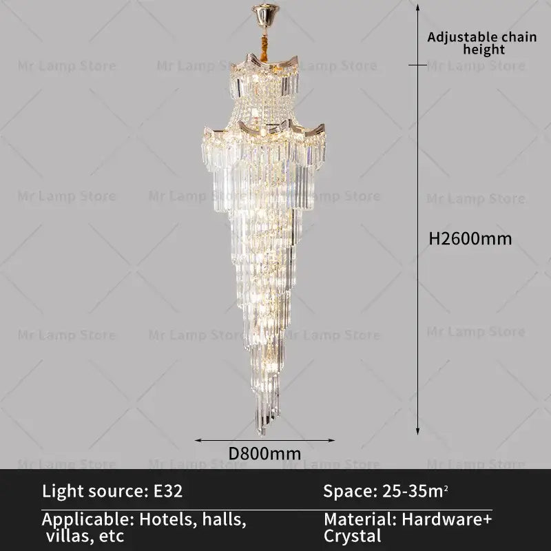 Modern gold crystal stair chandelier with cascading clear crystals and gold-toned metal frame for living room decorbites crystal stair