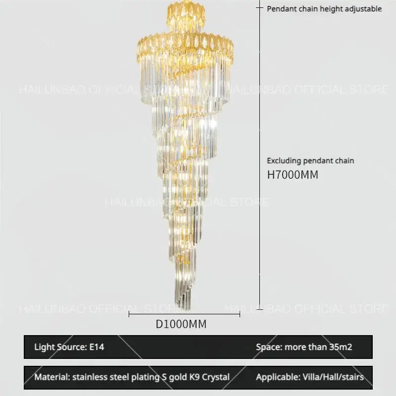 Modern gold crystal stair long chandelier with tiered design and stainless steel plating for living room decorbites crystal stair