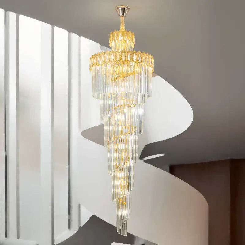 Modern gold crystal stair long chandelier with cascading prisms and tiered design for living room decorbites crystal stair