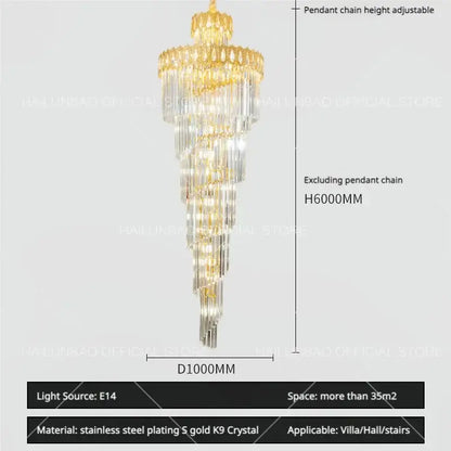 Modern gold crystal stair long chandelier with tiered design and adjustable pendant chain for living room decorbites crystal stair