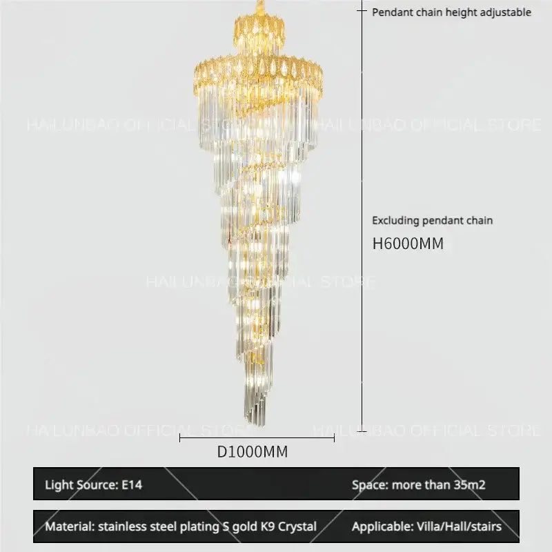 Modern gold crystal stair long chandelier with tiered design and adjustable pendant chain for living room decorbites crystal stair