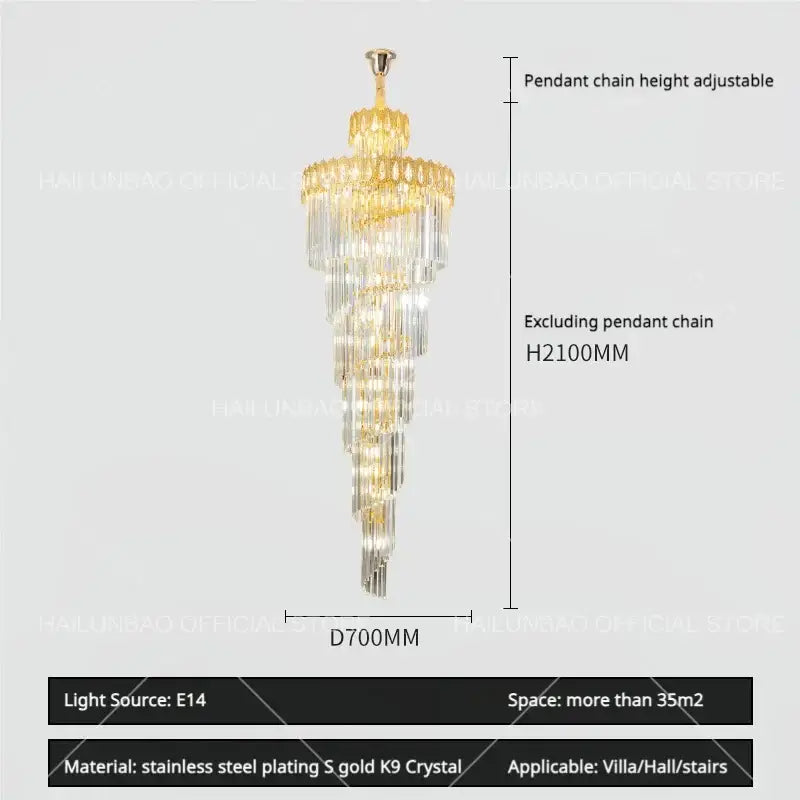 Modern gold crystal stair long chandelier with cascading crystal tiers and stainless steel plating for living room decorbites crystal stair