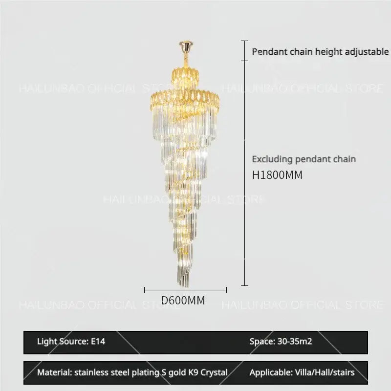 Modern gold crystal stair long chandelier with cascading clear k9 crystals for elegant villa or hall lighting decorbites crystal stair