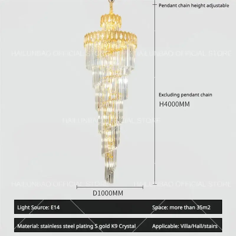 Modern gold crystal stair long chandelier with cascading tiers of gold-plated k9 crystals for living room decorbites crystal stair