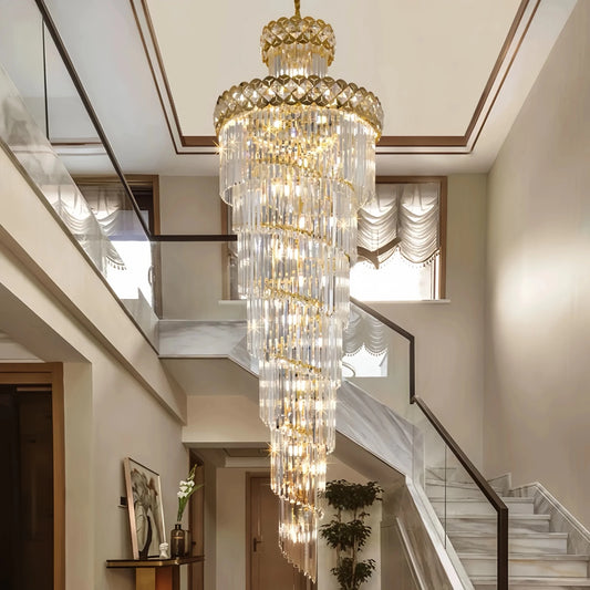 Modern Gold Crystal Staircase Long Drop Pendant Light - Decorbites