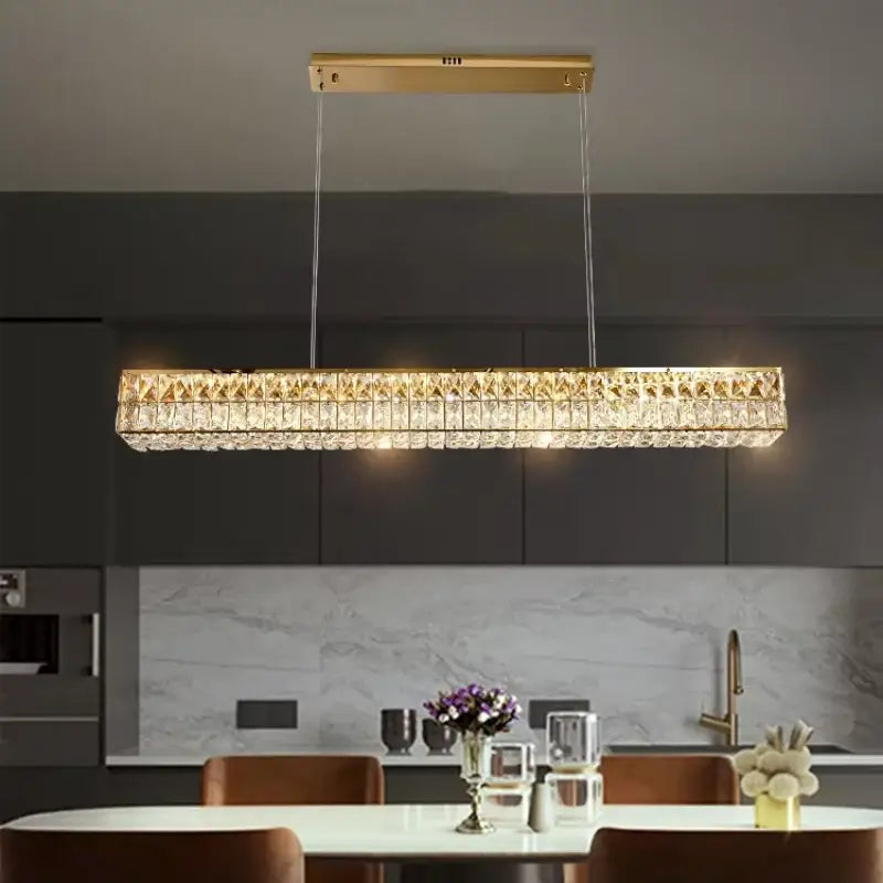 Modern gold crystal steel led pendant light with faceted clear crystals for dining room decorbites crystal steel decor