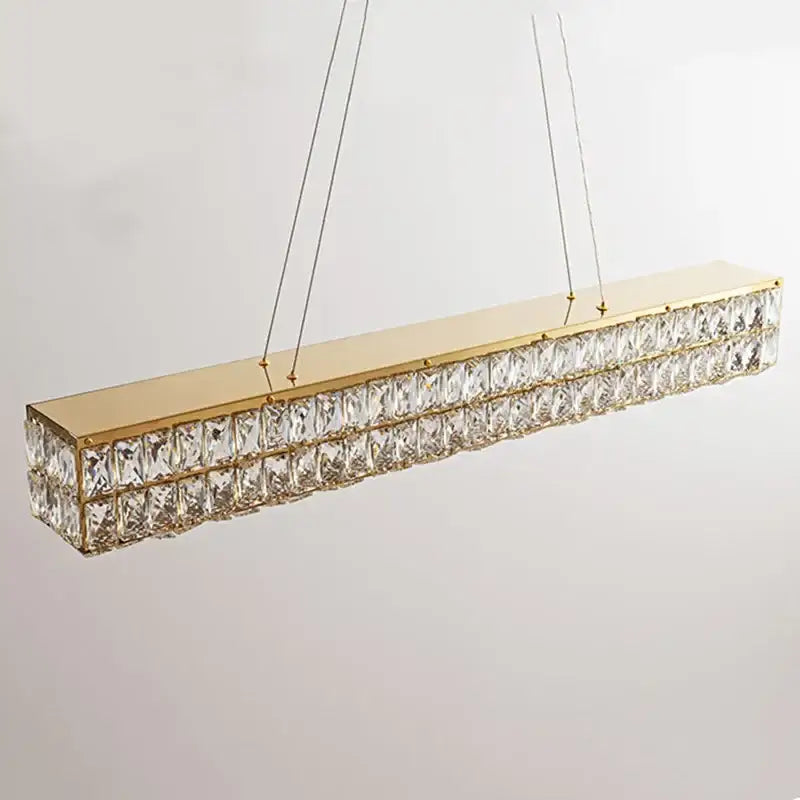 Modern gold crystal steel led pendant light with two rows of faceted clear crystals for dining room decorbites crystal steel
