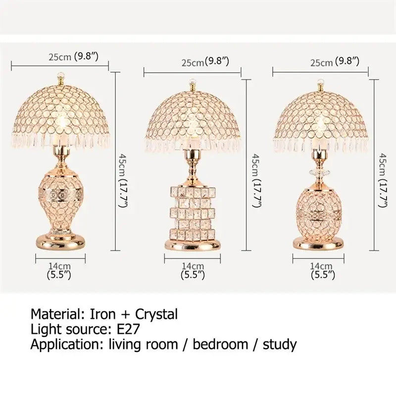 Three elegant gold crystal table lamps with lattice shades and dimmer remote control feature by decorbites crystal table