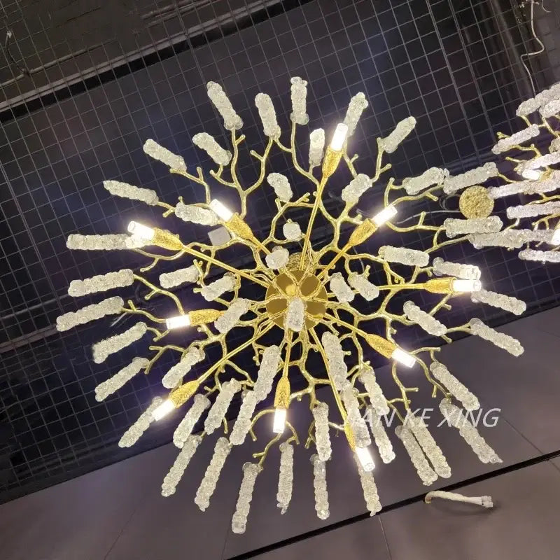 Modern gold crystal tassel chandelier with crystal-like branches and frosted glass accents for dining room decorbites crystal tassel