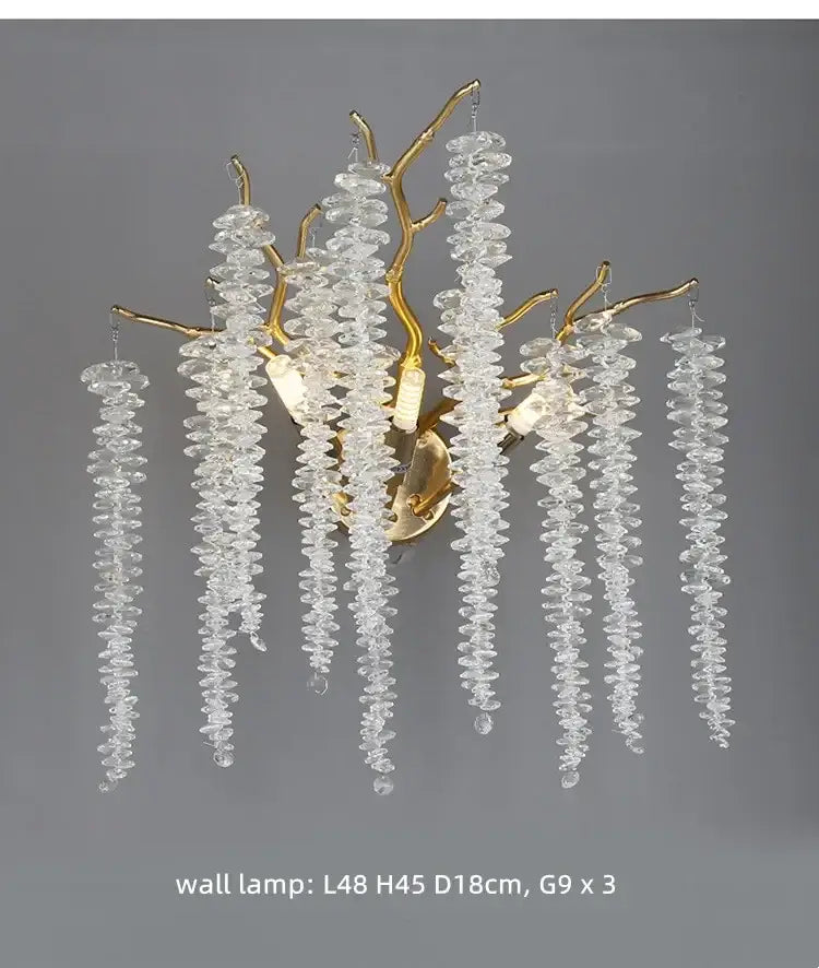 Elegant gold pendant light with decorbites crystal tassel led featuring clear faceted crystals like delicate branches