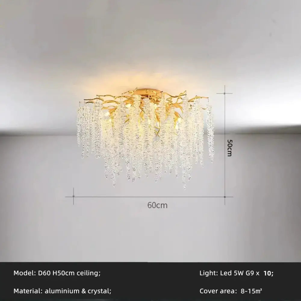 Modern gold pendant light with branch design and cascading decorbites crystal tassel led droplets for dining room chandelier