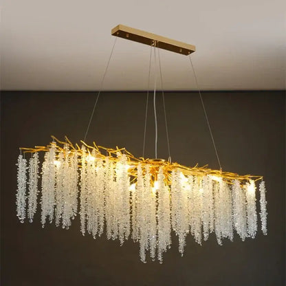 Modern gold crystal tassel led pendant light with cascading clear crystal strands resembling grapevines for dining room decorbites crystal tassel chandelier