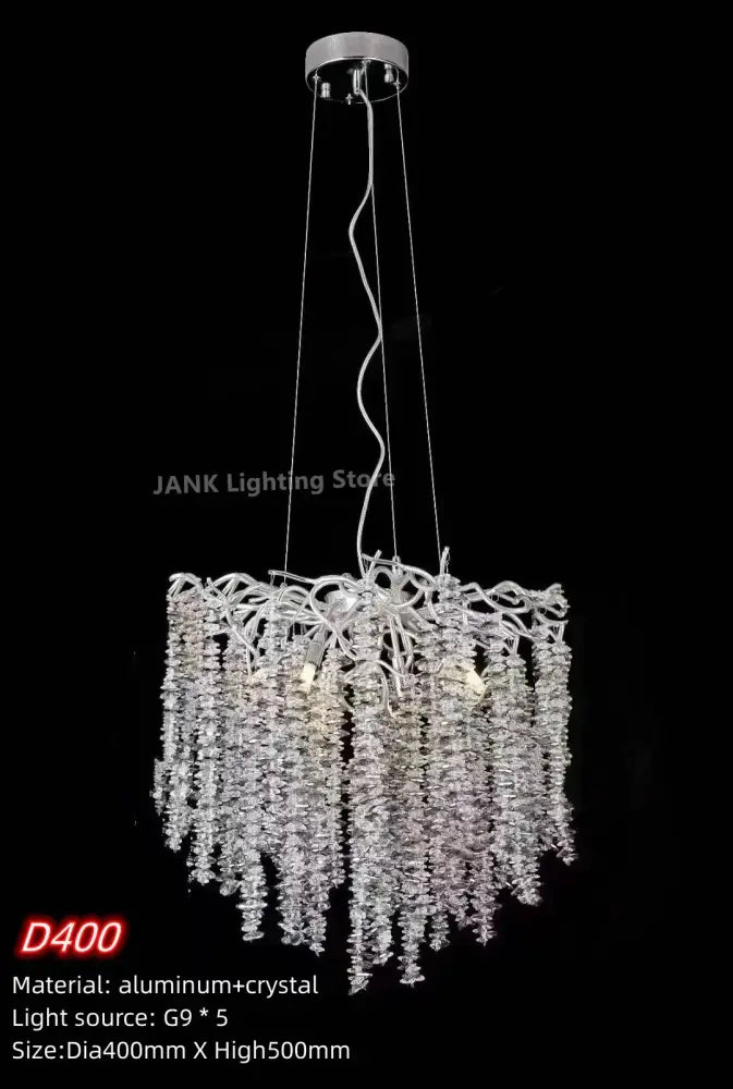 Modern gold crystal tassel pendant chandelier with sleek aluminum frame and five g9 light sources for dining room decorbites crystal tassel