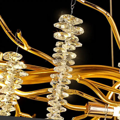 Modern gold crystal tassel pendant chandelier featuring cascading clear crystal droplets for dining room lighting decorbites crystal tassel