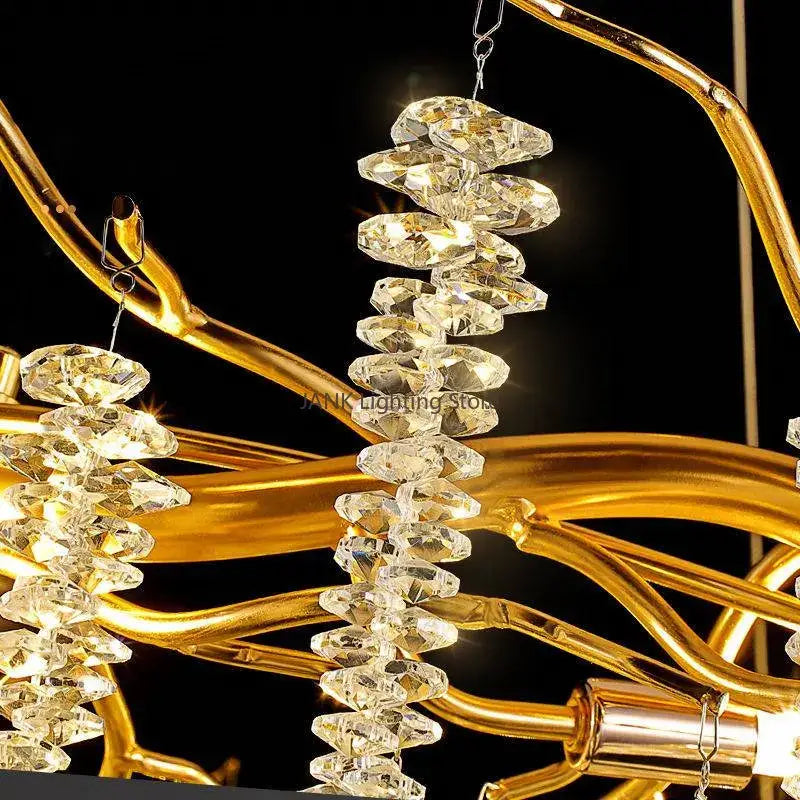 Modern gold crystal tassel pendant chandelier featuring cascading clear crystal droplets for dining room lighting decorbites crystal tassel