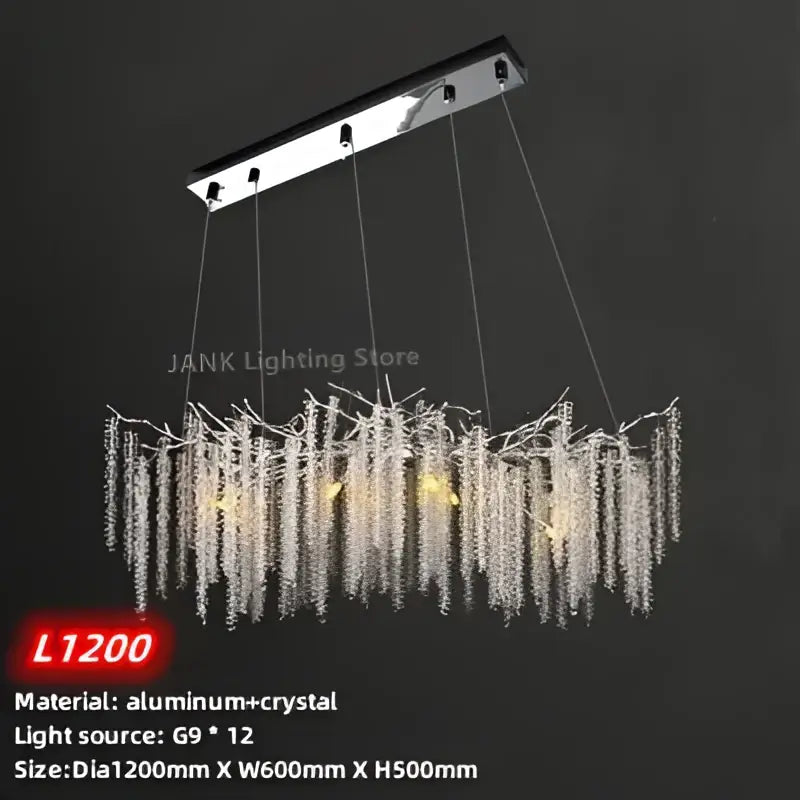 Modern gold crystal tassel pendant chandelier with sleek chrome mount and clear crystal strands for dining room decorbites lighting