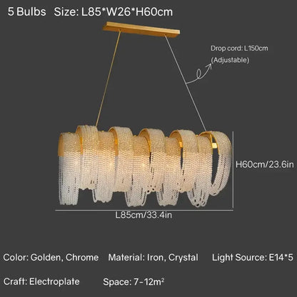 Modern gold crystal tassels led chandelier with golden chrome finish and cascading crystal tassels for dining room decorbites crystal tassels
