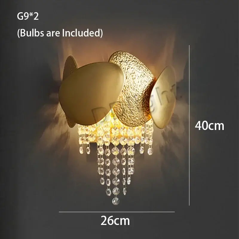 Modern gold pendant chandelier wall sconce with textured egg-shaped design and decorbites crystal tassles led beads