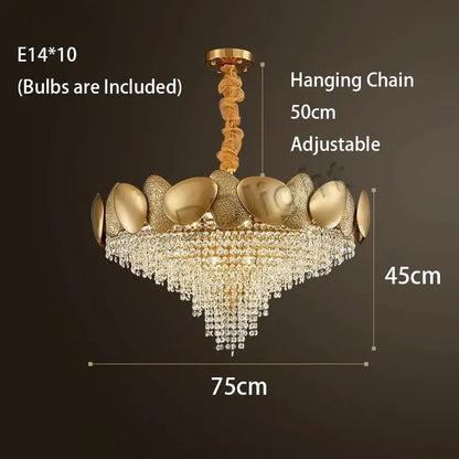 Modern gold crystal tassles pendant light with ten e14 bulbs and textured metallic frame for living room decorbites crystal tassles