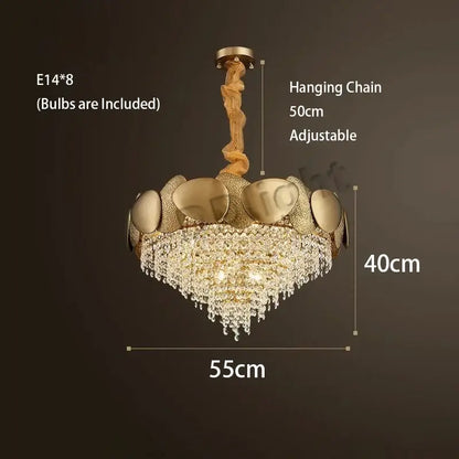 Modern gold crystal tassles pendant light featuring eight e14 bulbs and cascading crystal droplets for living room decorbites pendant light