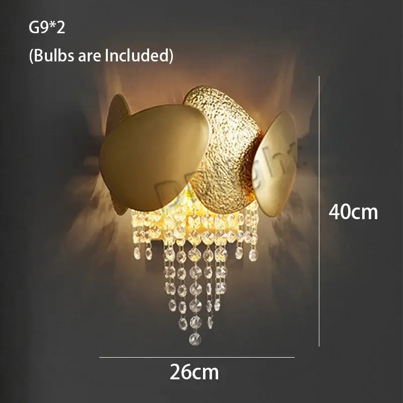 Modern gold crystal tassles pendant light wall sconce with a textured shell design and dangling crystal tassles decorbites