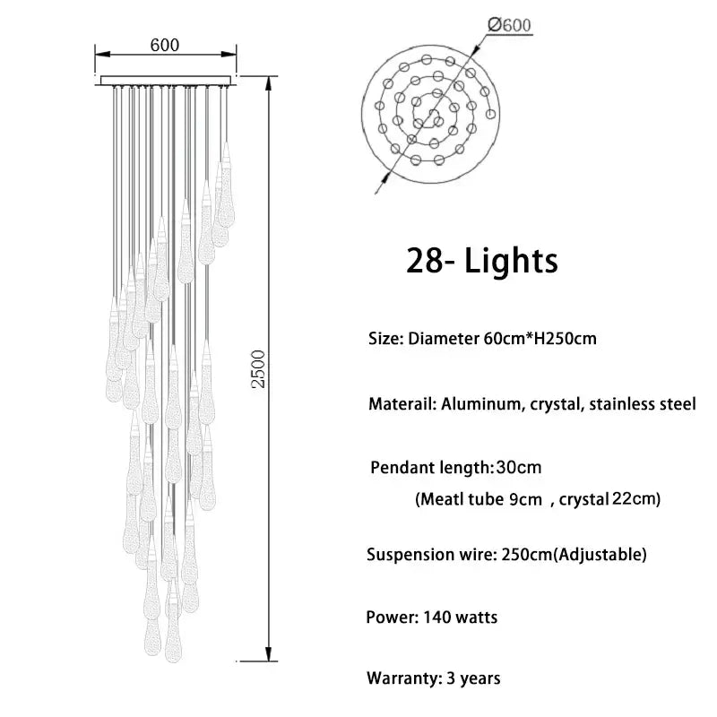 Elegant modern gold crystal tear drop LED pendant light with 28 crystal teardrop pendants on aluminum frame for dining room decorbites crystal tear