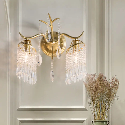 DecorBites™ DecorBites™ Modern Gold Crystal Teardrop Wall Sconce with Windbell Design - 2 Heads Wall Lighting