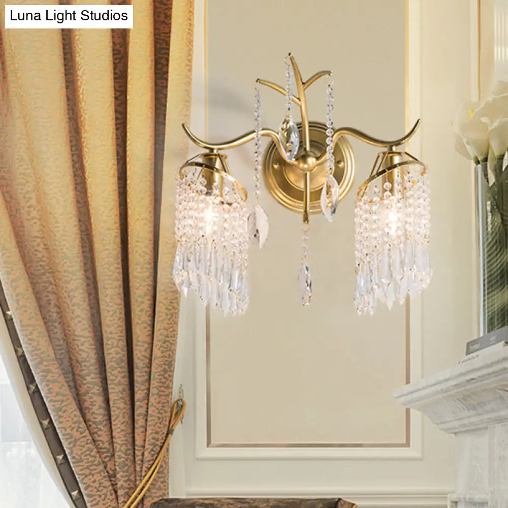 DecorBites™ DecorBites™ Modern Gold Crystal Teardrop Wall Sconce with Windbell Design - 2 Heads Wall Lighting