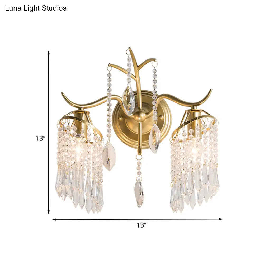 DecorBites™ DecorBites™ Modern Gold Crystal Teardrop Wall Sconce with Windbell Design - 2 Heads Wall Lighting