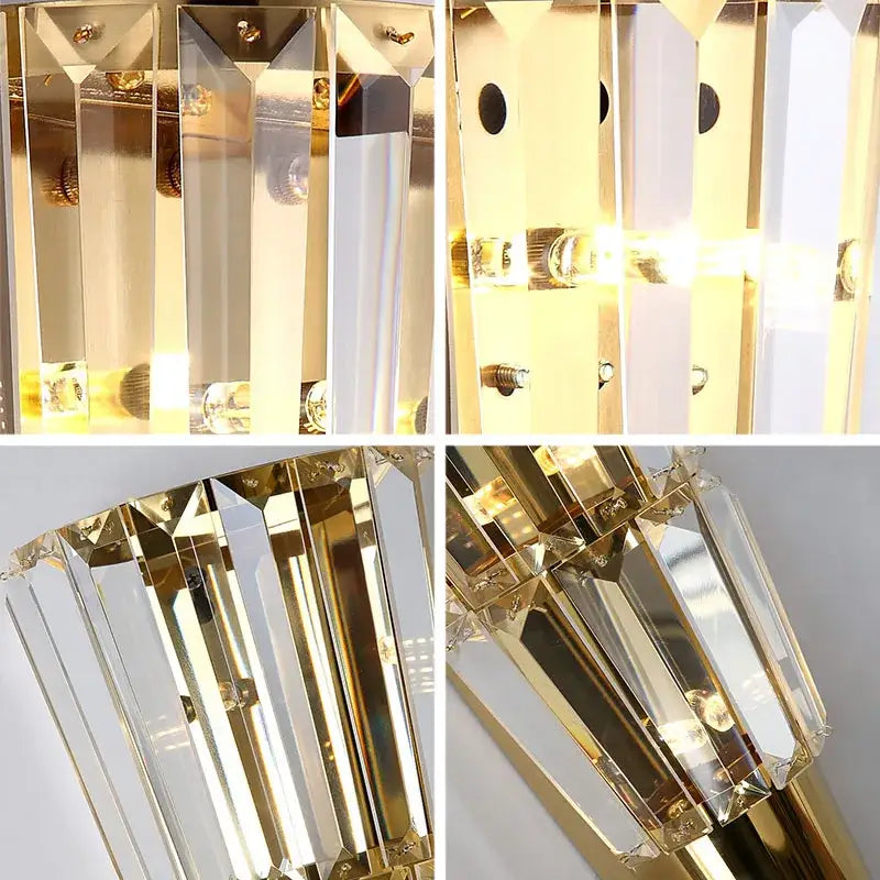 Modern gold crystal torch wall lamp with faceted glass prisms and exposed bulb lighting for living room decorbites crystal torch