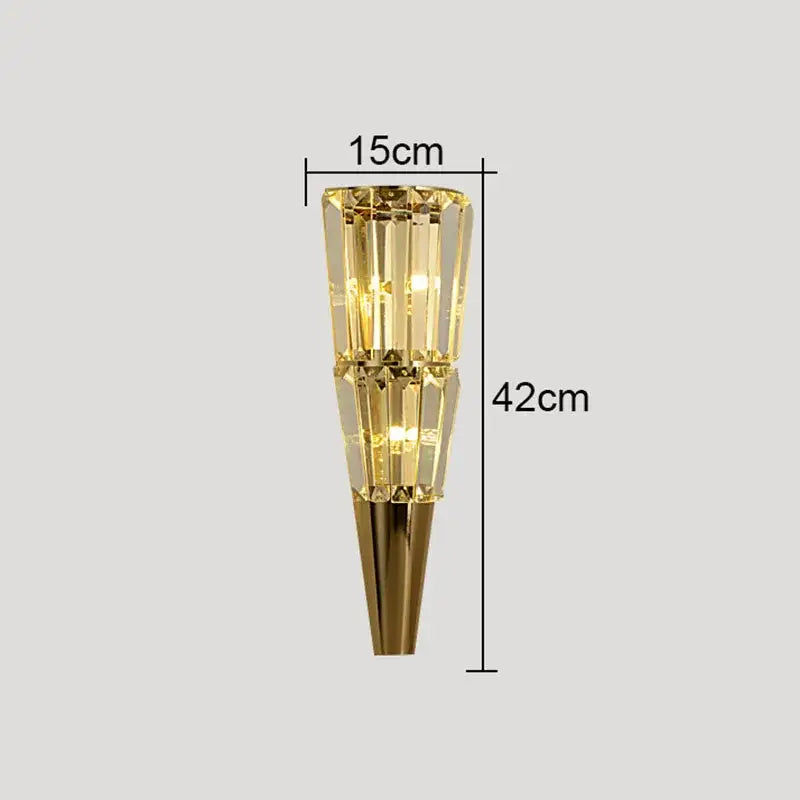 Modern gold crystal torch wall lamp featuring a sleek tapered design with illuminated facets for stylish decorbites crystal torch decor